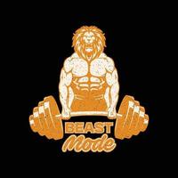 design de t-shirt do modo besta vintage. vetor de modo de besta de treinamento de fitness de leão, mascote de ginásio de músculo de fisiculturista de leão