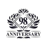 logotipo de aniversário de 98 anos, logotipo floral de 98º aniversário de luxo. vetor