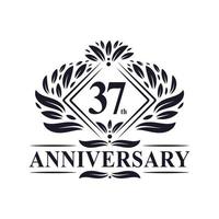 logotipo de aniversário de 37 anos, logotipo floral de 37º aniversário de luxo. vetor