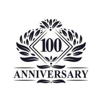 logotipo de aniversário de 100 anos, logotipo floral de 100º aniversário de luxo. vetor