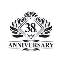 logotipo de aniversário de 38 anos, logotipo floral de 38º aniversário de luxo. vetor