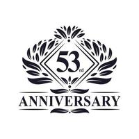 logotipo de aniversário de 53 anos, logotipo floral de 53º aniversário de luxo. vetor