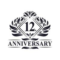 logotipo de aniversário de 12 anos, logotipo floral de 12º aniversário de luxo. vetor