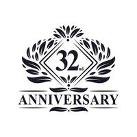 logotipo de aniversário de 32 anos, logotipo floral de 32º aniversário de luxo. vetor