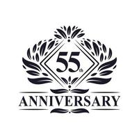 logotipo de aniversário de 55 anos, logotipo floral de 55º aniversário de luxo. vetor