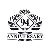 logotipo de aniversário de 94 anos, logotipo floral de 94º aniversário de luxo. vetor