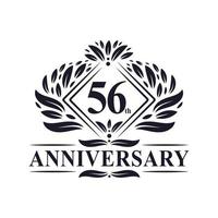 logotipo de aniversário de 56 anos, logotipo floral de 56º aniversário de luxo. vetor