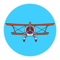 velho avião de duas asas com vista frontal da hélice. ilustração vetorial plana.