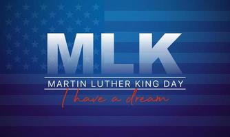 cartão de saudação do dia de martin luther king jr - eu tenho uma citação inspiradora de sonho - banner de fundo azul horizontal com a bandeira dos eua vetor
