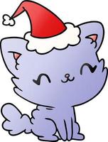 desenho de gradiente de natal de gato kawaii vetor