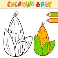 livro de colorir ou página para crianças. vetor preto e branco de milho