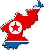 mapa de contorno estilizado da Coreia do Norte com o ícone da bandeira nacional. mapa de cores da bandeira da ilustração vetorial da Coreia do Norte. vetor