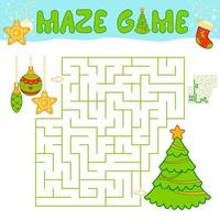 jogo de quebra-cabeça de labirinto de natal para crianças. labirinto ou jogo de labirinto com árvore de natal e decorações. vetor