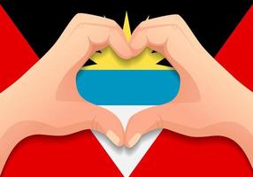 bandeira de antígua e barbuda e forma de coração de mão vetor