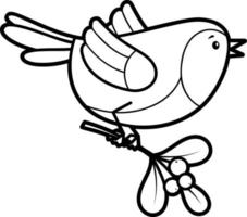 livro de colorir de natal ou página. ilustração em vetor preto e branco de pássaro de natal