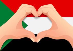 bandeira do sudão e forma de coração de mão vetor