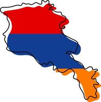 mapa de contorno estilizado da Armênia com o ícone da bandeira nacional. mapa de cores da bandeira da ilustração vetorial da Armênia. vetor