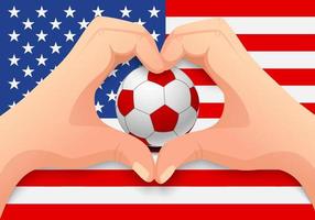 bola de futebol dos estados unidos e forma de coração de mão vetor