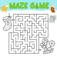 jogo de quebra-cabeça de labirinto de natal para crianças. delinear labirinto ou jogo de labirinto com meia de natal. vetor
