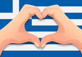 bandeira da grécia e forma de coração de mão vetor
