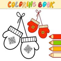 livro de colorir ou página para crianças. vetor de luvas de natal preto e branco
