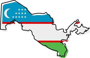 mapa de contorno estilizado do Uzbequistão com o ícone da bandeira nacional. mapa de cores da bandeira da ilustração vetorial do Uzbequistão. vetor