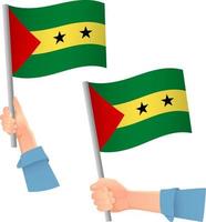 bandeira de são tomé e príncipe na mão ícone vetor