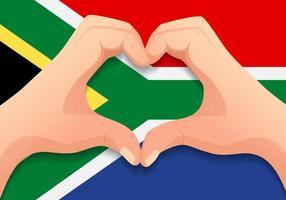 bandeira da áfrica do sul e forma de coração de mão vetor