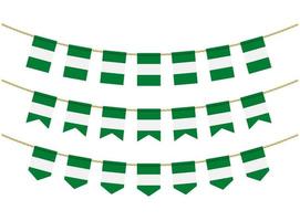 bandeira da nigéria nas cordas em fundo branco. conjunto de bandeiras de estamenha patriótica. decoração de estamenha da bandeira da nigéria vetor