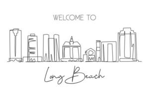 um único desenho de linha do horizonte da cidade de Long Beach, Califórnia. paisagem da cidade para cartaz de decoração de parede para casa. melhor destino de férias. ilustração em vetor design gráfico de desenho de linha contínua na moda