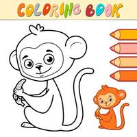 livro de colorir ou página para crianças. vetor de macaco preto e branco