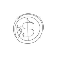 único ícone plano de moeda de desenho de uma linha. moeda de dólar. moeda com cifrão. símbolo de dinheiro. moeda americana. salvando o conceito de investimento. ilustração em vetor gráfico de desenho de linha contínua moderna