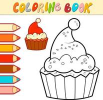 livro para colorir ou página para crianças. ilustração em vetor preto e branco de cupcake de natal