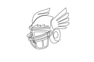 capacete de futebol americano de desenho de linha contínua com asas. esporte competitivo. elemento de design para logotipo, etiqueta, emblema, sinal, pôster, camiseta. ilustração gráfica de vetor de desenho de linha única