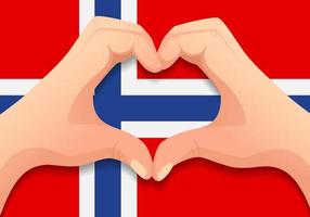 bandeira da noruega e forma de coração de mão vetor