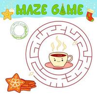 jogo de quebra-cabeça de labirinto de natal para crianças. labirinto de círculo ou jogo de labirinto com biscoito de natal. vetor