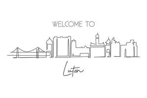 desenho contínuo de uma linha skyline da cidade de luton, inglaterra. cidade famosa para impressão de decoração de parede. melhor conceito de destino de viagem do mundo. ilustração gráfica vetorial de desenho de linha única de traço editável vetor