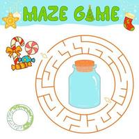 jogo de quebra-cabeça de labirinto de natal para crianças. labirinto circular ou jogo de labirinto com doces de natal. vetor