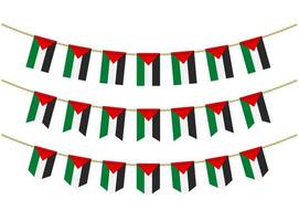 bandeira da Palestina nas cordas em fundo branco. conjunto de bandeiras de estamenha patriótica. decoração de estamenha da bandeira da palestina vetor