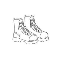 único ícone de botas de caminhada de turista de desenho de linha. vetor de sapatos de trekking. calçado de homens de atividade ao ar livre. símbolo de botas de couro ao ar livre. sapatos de aventura. ilustração gráfica de design de desenho de linha contínua