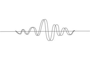 única linha contínua desenhando ondas sonoras pretas. frequência de áudio de música, forma de onda de linha de voz, sinal de rádio eletrônico, símbolo de nível de volume. ondas de rádio curvas vetoriais. design gráfico de desenho de uma linha vetor