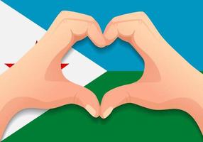 bandeira do djibuti e forma de coração de mão vetor