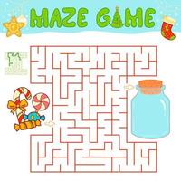 jogo de quebra-cabeça de labirinto de natal para crianças. labirinto ou jogo de labirinto com doces de natal. vetor