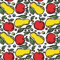 padrão de frutas sem costura. fundo colorido de maçã e pêra. doodle ilustração vetorial com frutas vetor