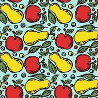 padrão de frutas sem costura. fundo colorido de maçã e pêra. doodle ilustração vetorial com frutas vetor