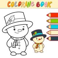 livro de colorir ou página para crianças. vetor preto e branco de homem de neve de natal