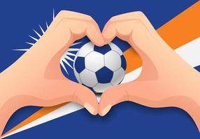 bola de futebol das ilhas marshall e forma de coração de mão vetor