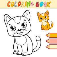 livro de colorir ou página para crianças. vetor de gato preto e branco