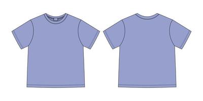 camiseta unissex de desenho técnico de vestuário. modelo de design de camiseta. cor pastel lilás. vetor