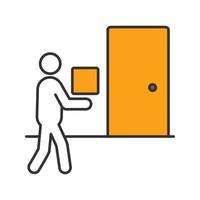 ícone de cor de entrega em domicílio. correio. entregador com pacote na porta. ilustração vetorial isolada vetor